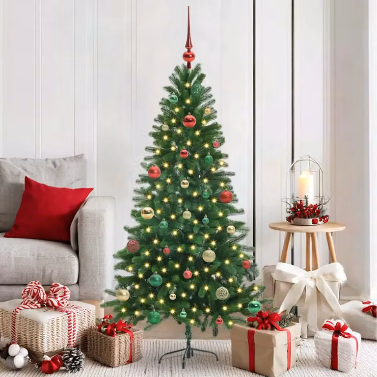 Albero di Natale vidaXL con 150 LED luce bianca calda, Verde, Altezza: 150 cm