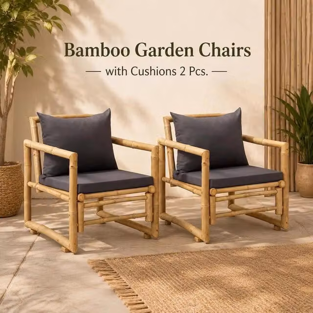Garden Chairs With Cushions, 2 Pieces, Bamboo