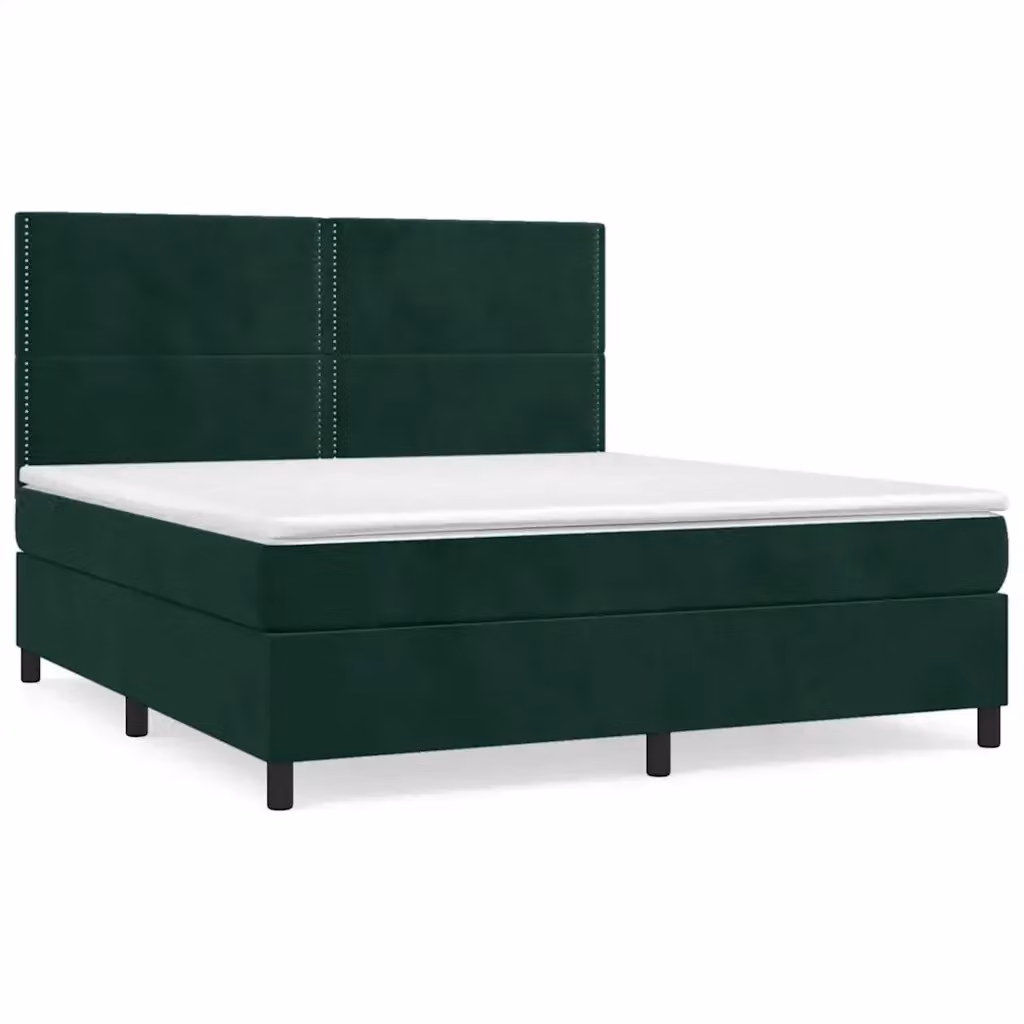 Letto Ibrido vidaXL con Giroletto a Molle e Materasso in Velluto Verde Scuro e Bianco L/P/H: 203 x 180 x 128 cm – 2