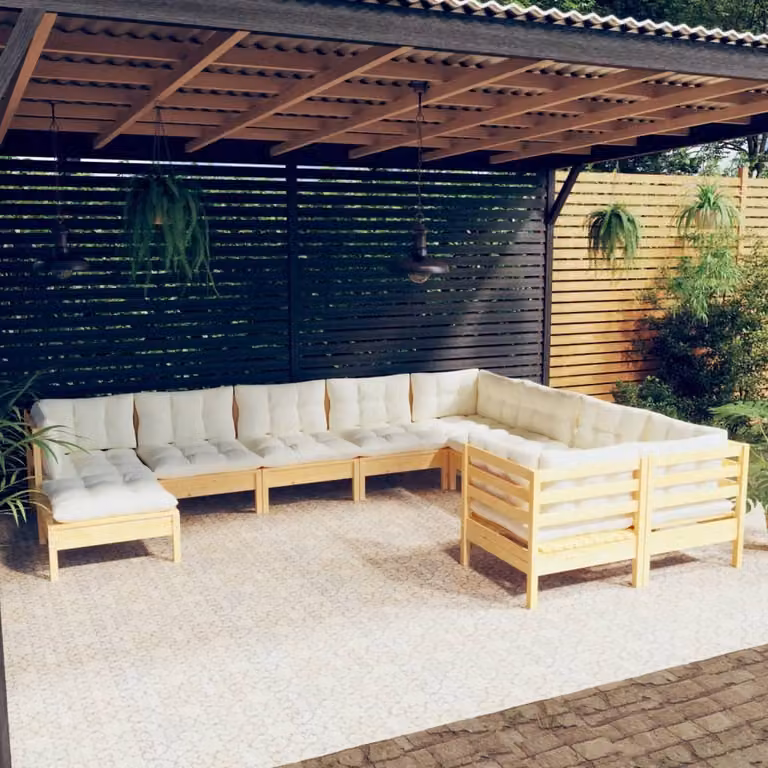 Maison Exclusive - Set Divani da Giardino 10 pz con Cuscini Crema Massello di Pino