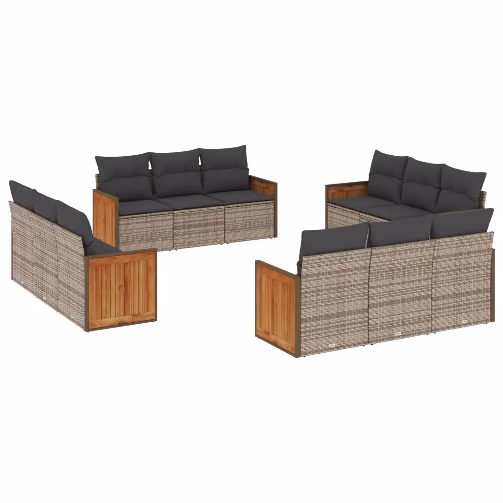 vidaXL Set Divani da Giardino 12 pz in Polyrattan Grigio con Cuscini – 2