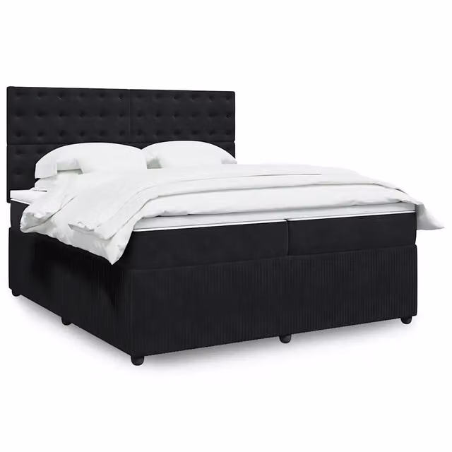 Letto Ibrido vidaXL con Giroletto a Molle e Materasso in Velluto Nero e Bianco L/P: 200 x 200 cm