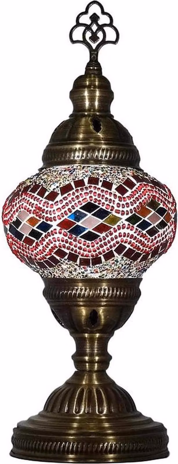 Lampada da tavolo turca con sfera in vetro mosaico da 13 cm in rosso/multicolore – Lampada orientale realizzata a mano