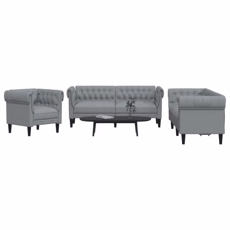 Set di divani 3 pezzi vidaXL in tessuto grigio con struttura in legno e cuscini inclusi