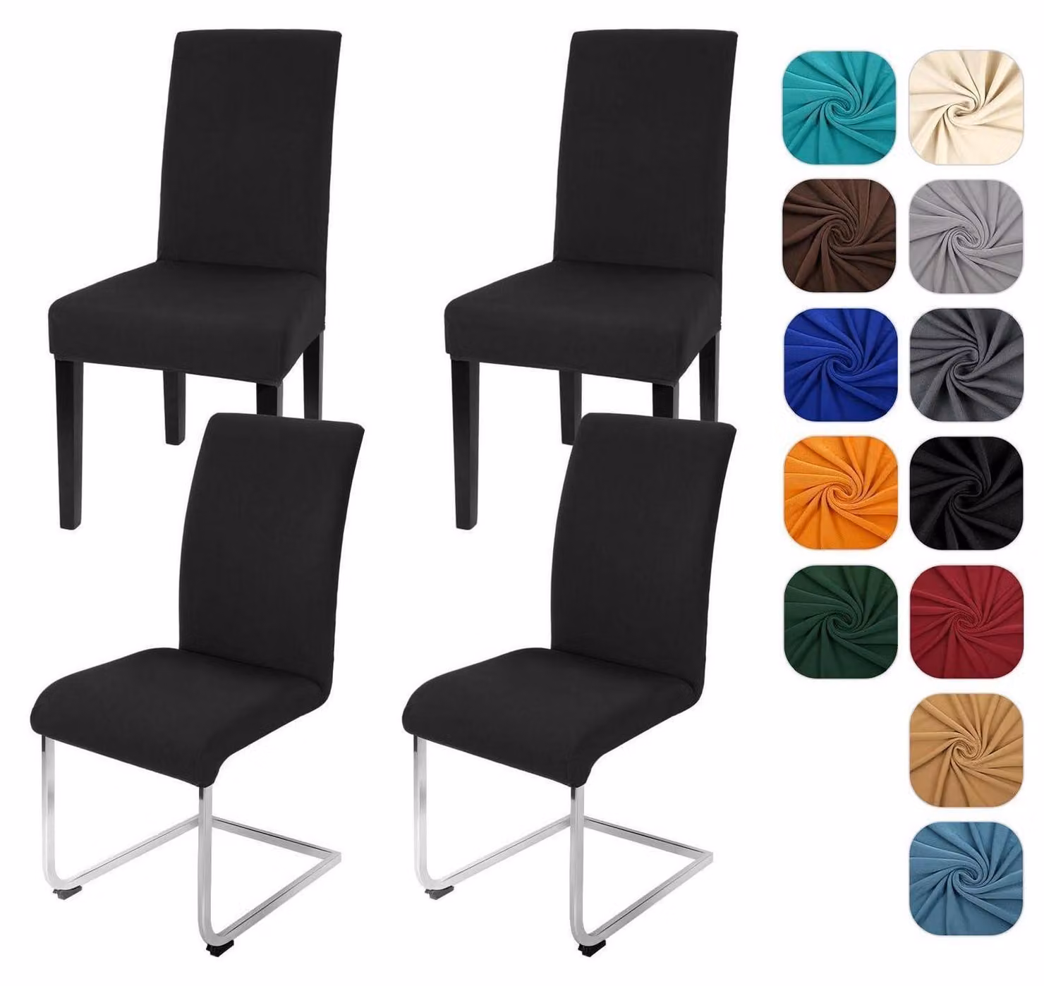 Copri sedie, set da 4, elasticizzati, adatti a sedie a dondolo, rimovibili e lavabili, colore nero