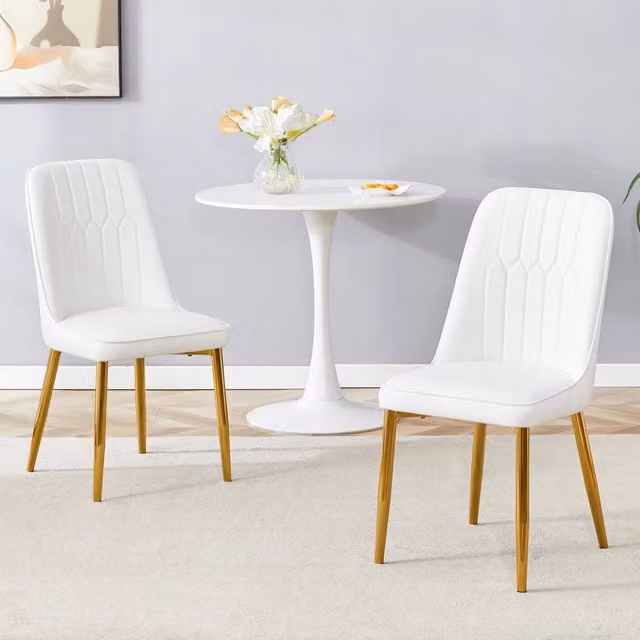 Sedia da pranzo ergonomica REDOM in ecopelle bianca e oro per cucina e ufficio, Altezza: 89 cm