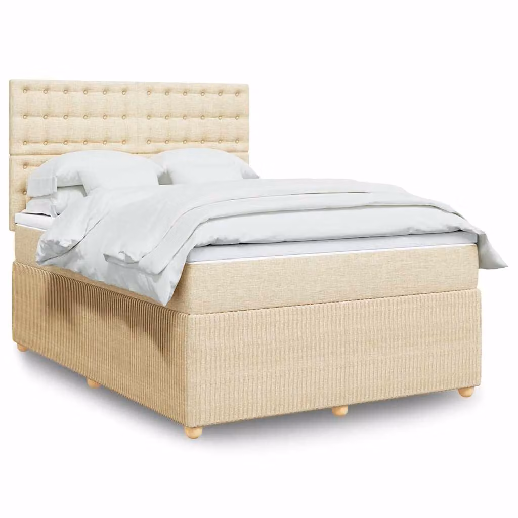 vidaXL Giroletto a Molle con Materasso in Tessuto Beige e Bianco, L/P: 160 x 200 cm
