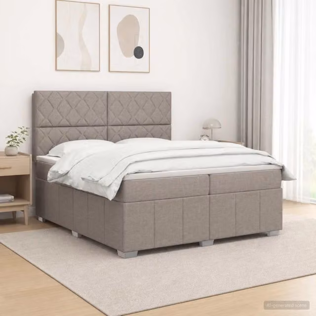 Letto box spring con materasso vidaXL in tessuto beige e grigio L/P: 200 x 200 cm