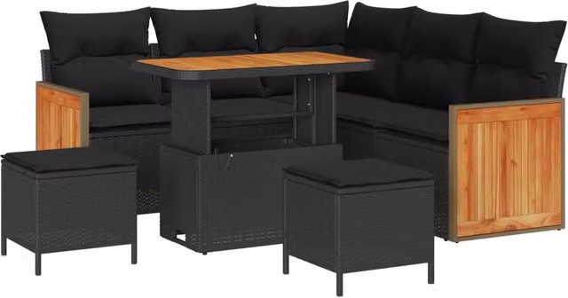 Set Divano da Giardino vidaXL 8 Pezzi Moderno a Forma di L con Cuscini e Tavolino Nero – 2