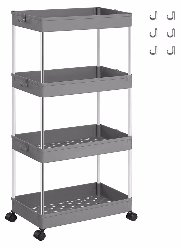 SONGMICS, carrello portante, carrello da cucina con 4 ripiani, scaffale aperto, acciaio inossidabile