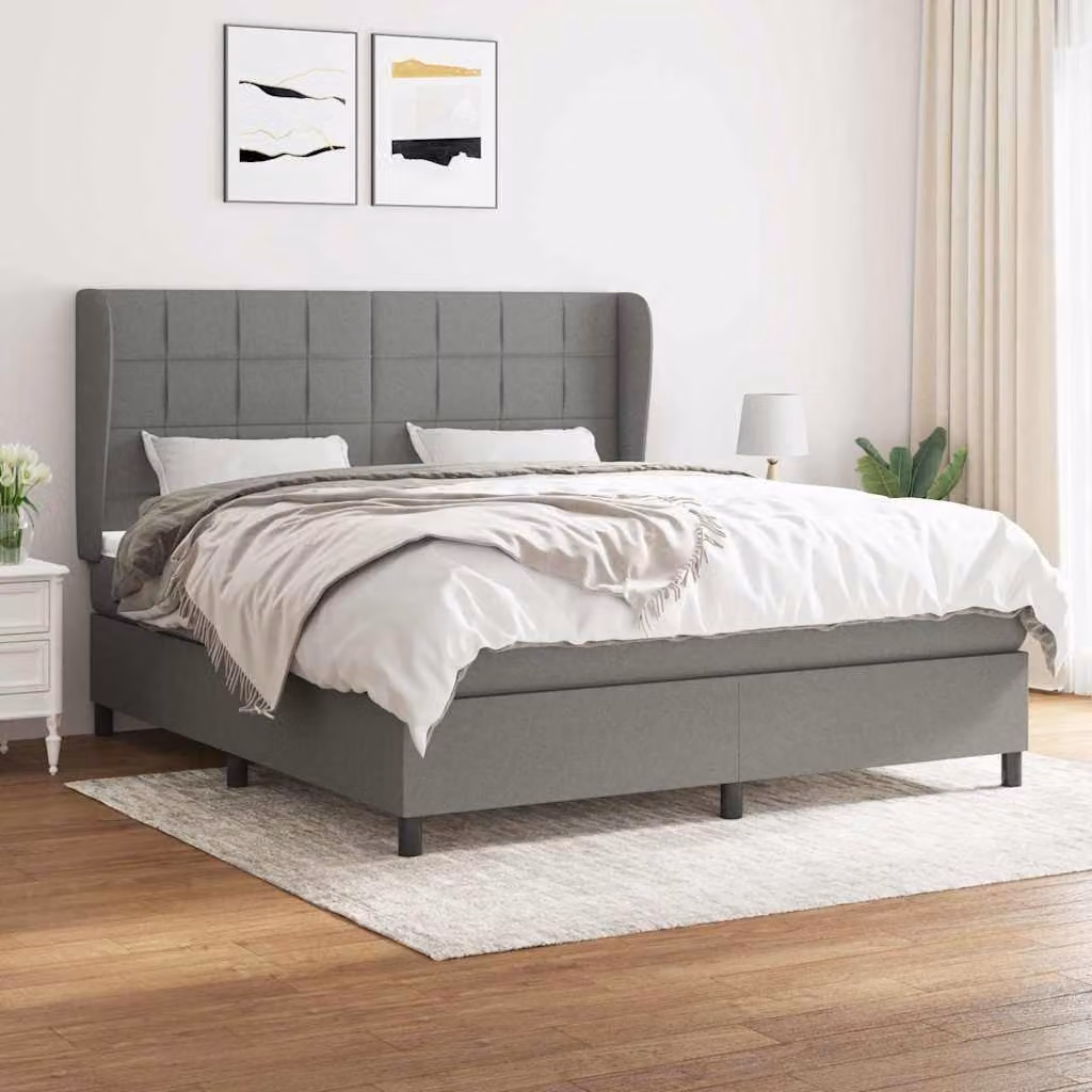 vidaXL Giroletto a Molle Ibrido con Materasso in Tessuto Grigio e Bianco L/P/H: 180 x 200 x 128 cm – 1