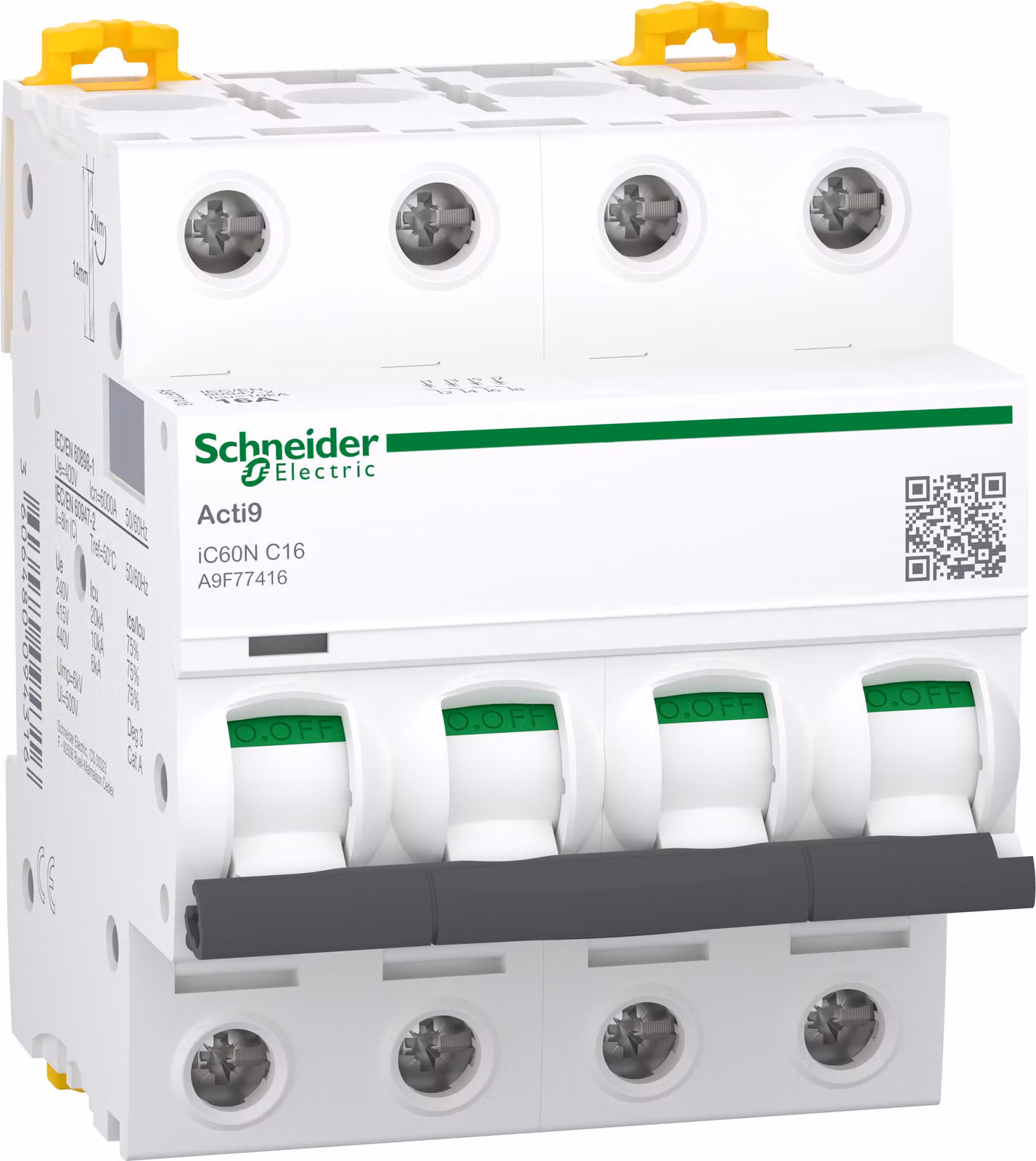 Acti9 iC60N - Interruttore automatico - 4P - 16A - Curva C - 400Vac - 6000A/10kA - SCHNEIDER ELECTRIC - A9F77416