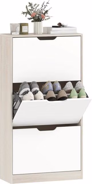 Scarpiera Portascarpe 3 Ante Abatibili ¨C Minimal ¨C Bianco e Rovere 62.5x26x117.5 cm
