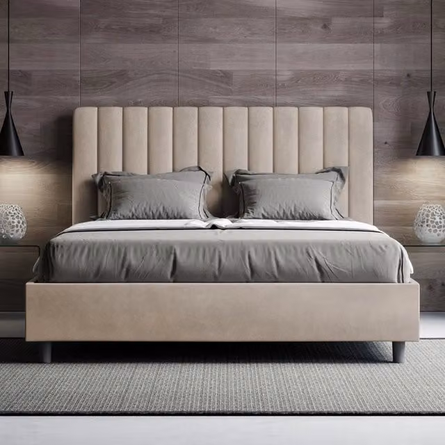 Letto matrimoniale king size Agueda ityhome con rete imbottita in microfibra colore sabbia L/P: 170 x 200 cm
