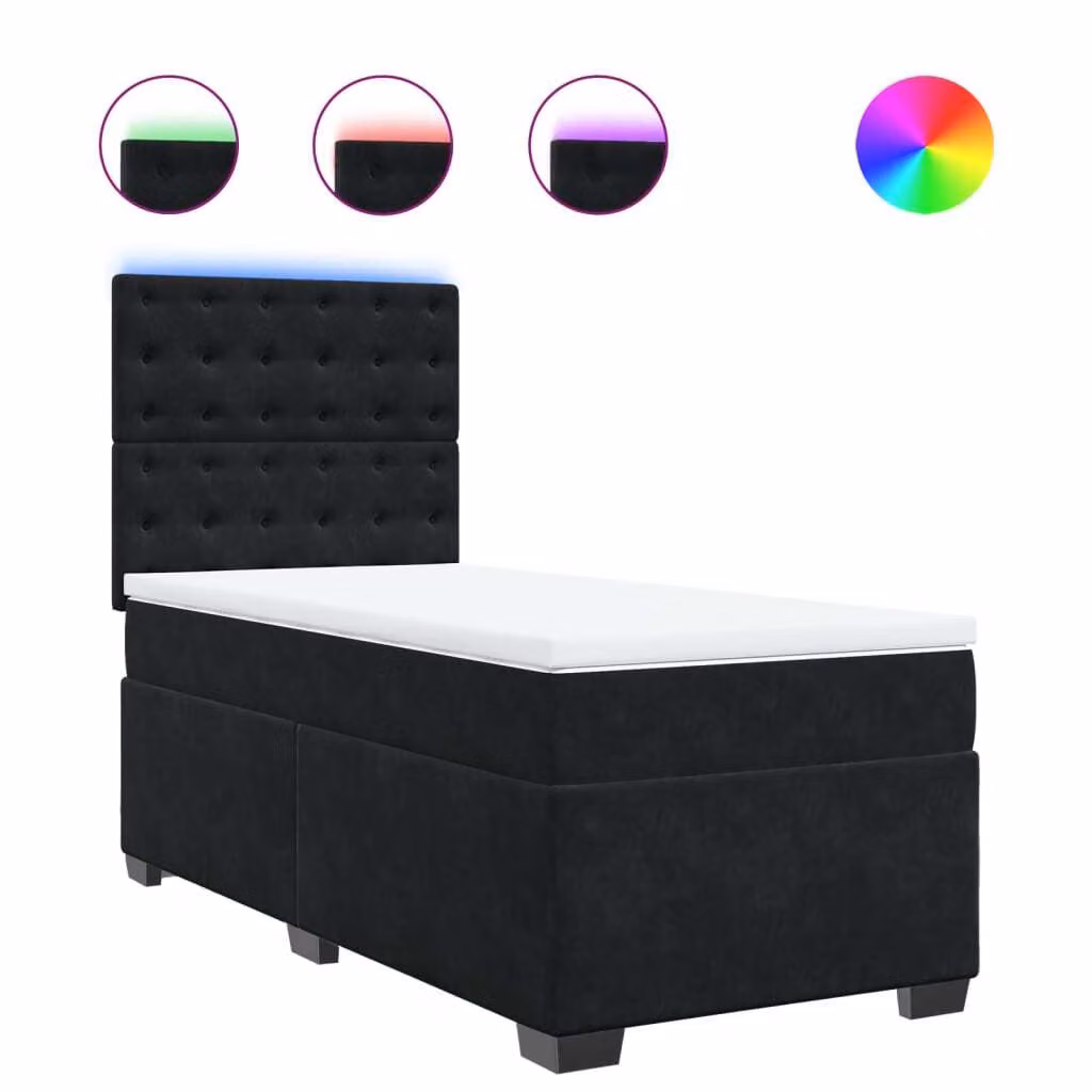 Giroletto a Molle con Materasso Nero 90x190 cm in Velluto