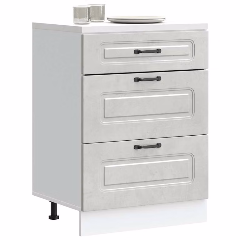 Base da cucina moderna vidaXL Kalmar Grigio Cemento in legno e MDF con ante e cassetti L/P/H: 60,0 x 46,0 x 81,5 cm