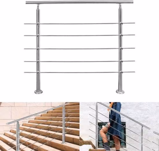 Scala in acciaio robusta - 160 cm - 5 pioli - per interni ed esterni - angolazione regolabile - con anello sferico e 2 montanti - Ø 42 mm