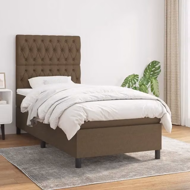 Letto a molle ibrido vidaXL con materasso in tessuto marrone e bianco L/P/H: 190 x 90 x 31 cm
