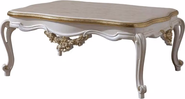 Casa Padrino tavolino barocco bianco/oro 130 x 90 x h. 47 cm - Magnifico tavolo da salotto in legno massiccio in stile barocco - Mobili barocchi