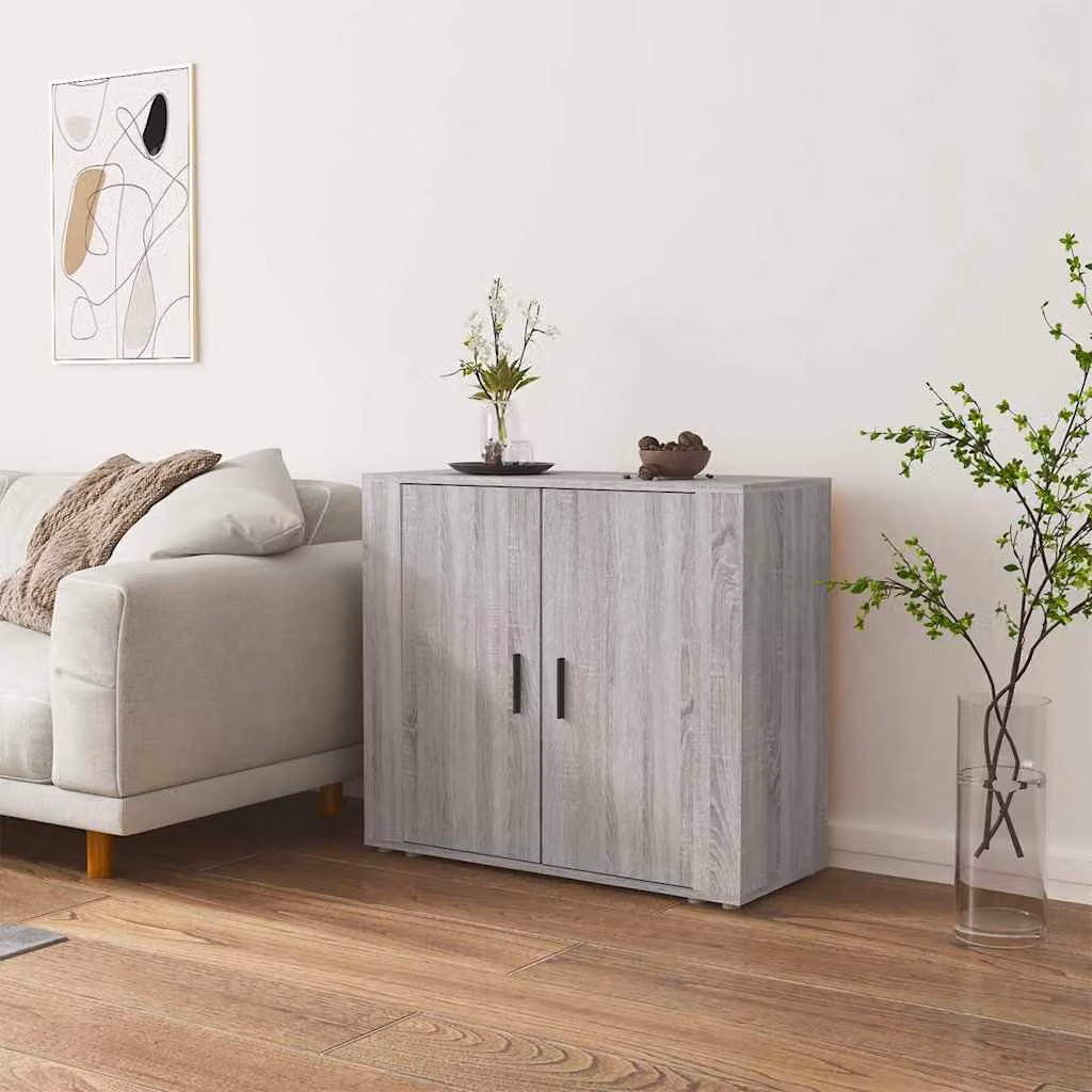 Credenza moderna vidaXL in legno multistrato e MDF, colore Grigio Sonoma, L 80 cm x P 33 cm x H 70 cm