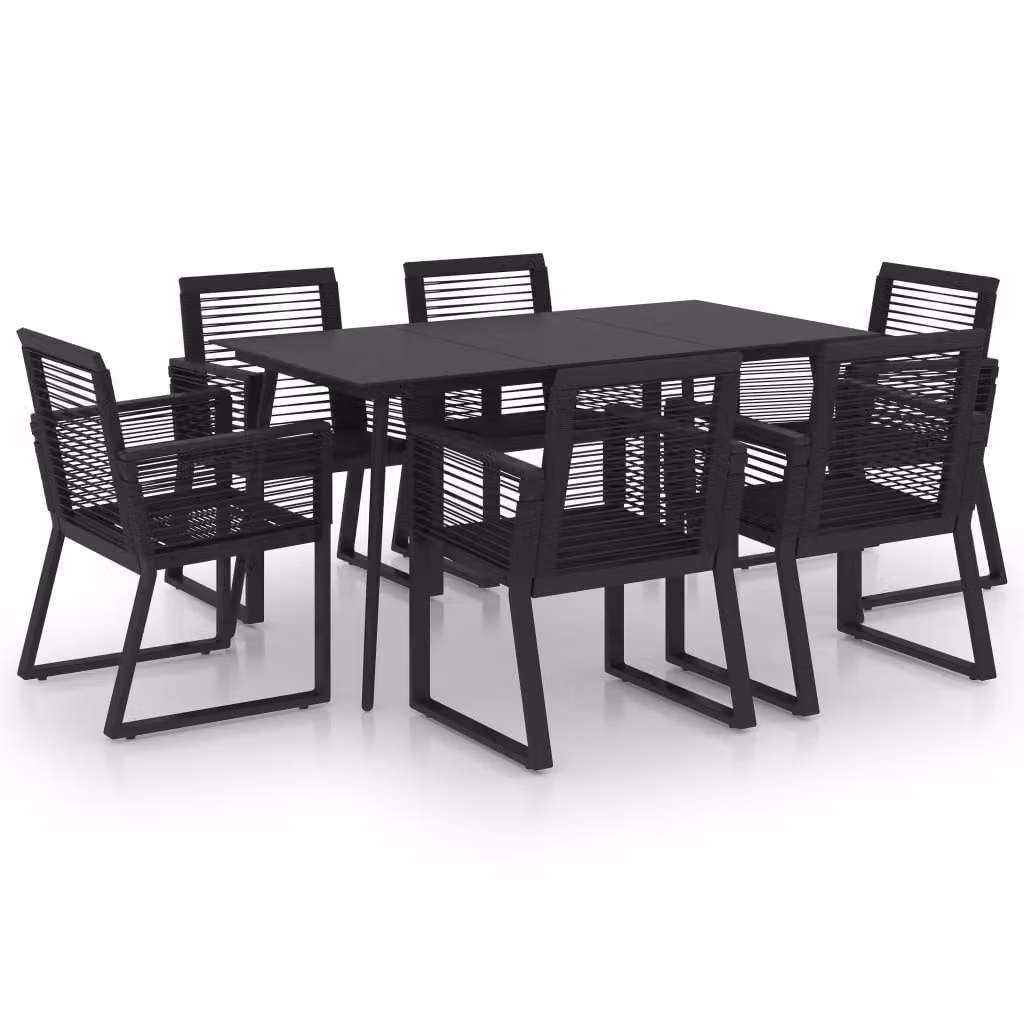 Set da Pranzo da Giardino 7 pz in Rattan PVC Nero