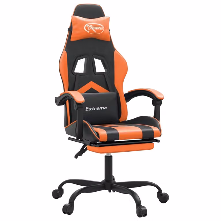 Sedia da Gaming con Poggiapiedi Nero e Arancione in Pelle finta