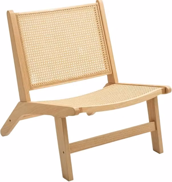 Poltrona relax MODFU in legno e rattan naturale color marrone e beige L: 64 cm, P: 70 cm, H: 74 cm