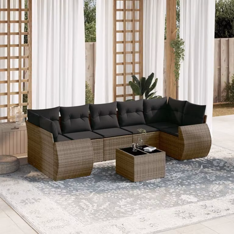 Set Divano da Giardino 8 pz vidaXL in Polyrattan Grigio con Cuscini e Tavolino da Caffè