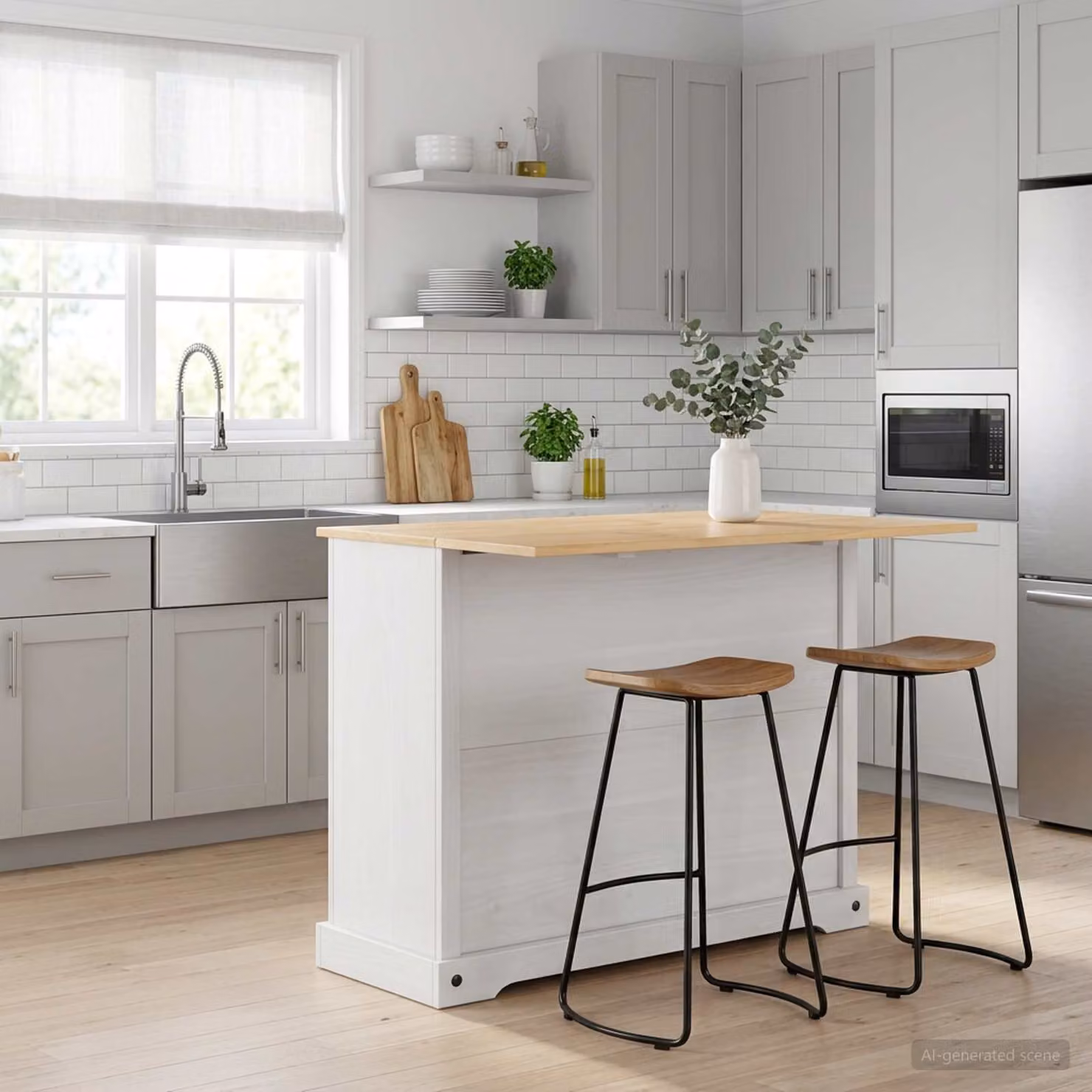 Set isola da cucina vidaXL in legno di pino bianco e cera di miele L/P/H: 112 x 70 x 91,5 cm