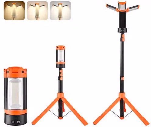 VEVOR Lampada da Lavoro a LED Ricaricabile Senza Fili con Treppiede Staccabile, 2200 Lumen, Dimmerabile, Colore Nero