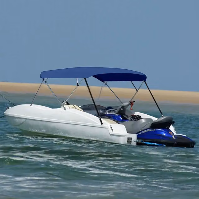 Bimini di Prua Tendalino a 4 Archi vidaxl Blu L: 243 x P: 230-244 x H: 137 cm