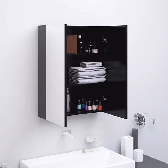 Armadietto da bagno con specchio vidaXL in MDF antracite con ante in vetro e ripiani interni, L: 60 cm, P: 15 cm, H: 75 cm