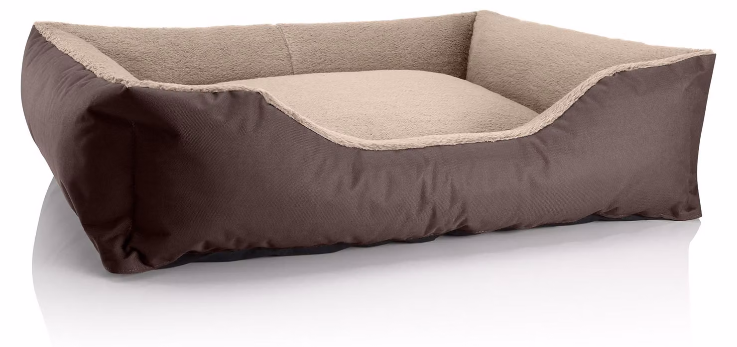 Letto per cani BedDog TEDDY, divanetto per cani lavabile con bordo e cuscino, MELANGE (marrone/beige), (XL) ca. 100x85x23 cm