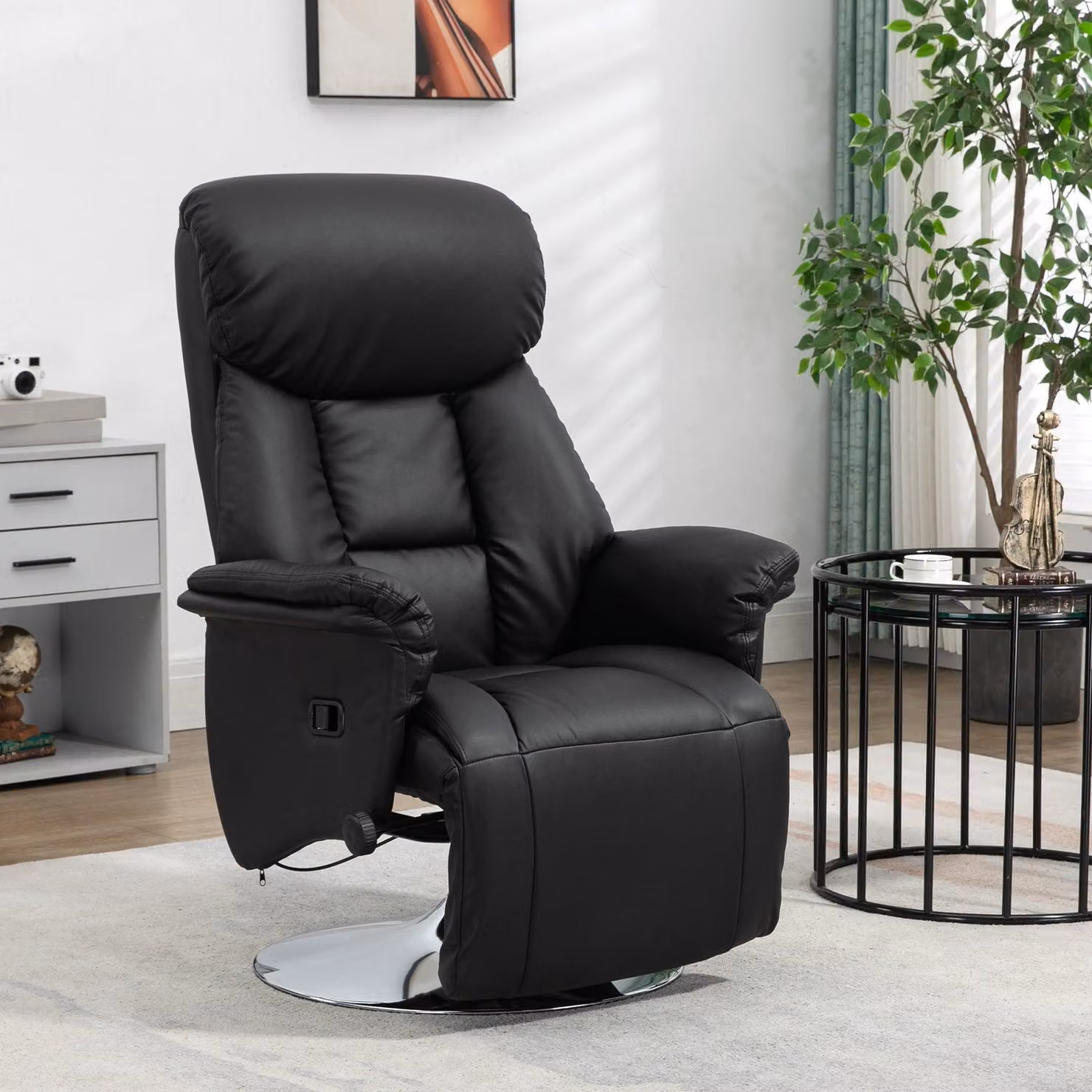 Poltrona relax – Poltrona reclinabile – Poltrona per la TV – Poltrona girevole – Ecopelle – Schienale regolabile – Con poggiapiedi