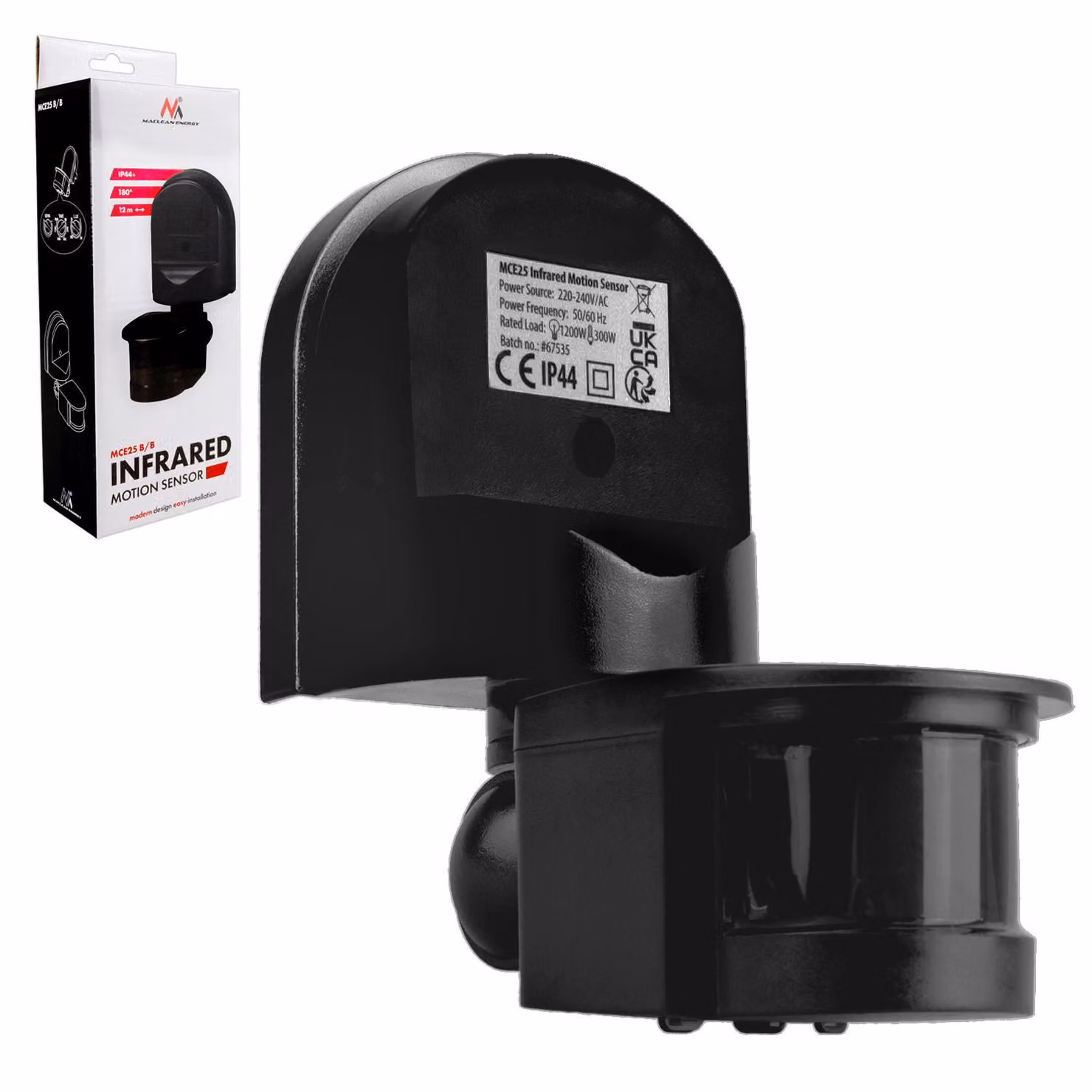 Sensore di movimento a parete e crepuscolare Maclean 180° max. 1200 W nero con mascherina nera MCE25 B/B