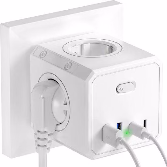 Prese con protezione da sovratensione 4000 W, 16 A, 2 porte USB-C e 2 porte USB-A, bianco