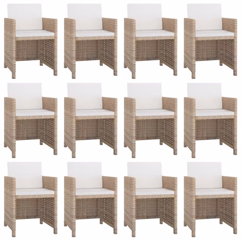 Set da Pranzo da Giardino 13 pz con Cuscini in Polyrattan Beige