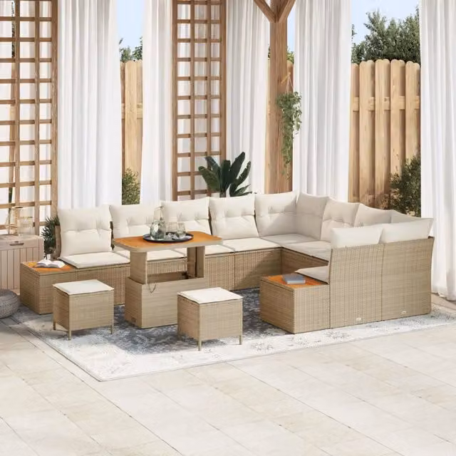 Set Divano da Giardino vidaXL 12 Pezzi Beige con Cuscini e Tavolino da Esterno a Forma di U – 1