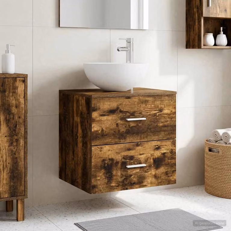 Mobile Lavabo da Parete vidaXL Moderno in Rovere Fumo con Cassetti e Ante, L 49,5 x P 41 x H 64,5 cm