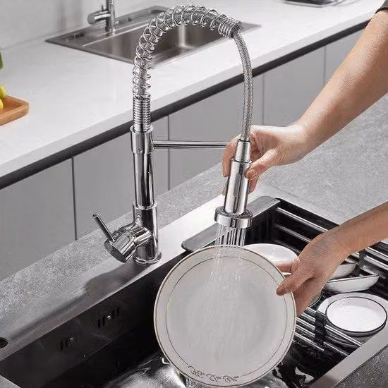 Rubinetto da cucina con doccetta - Rubinetto per lavello con valvola a scorrimento - Pulizia rapida del lavello - Rotazione a 360 gradi - 156 kg - Argento