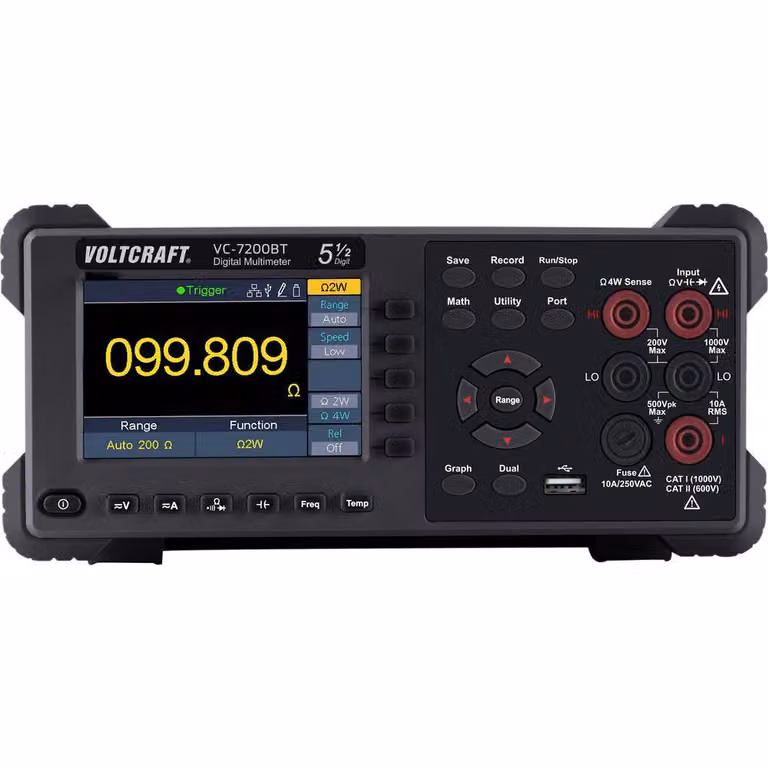 VOLTCRAFT VC-7200BT Multimetro da banco registratore di dati digitali CAT I 1000 V, CAT II 600 V Display (conteggi): 200000