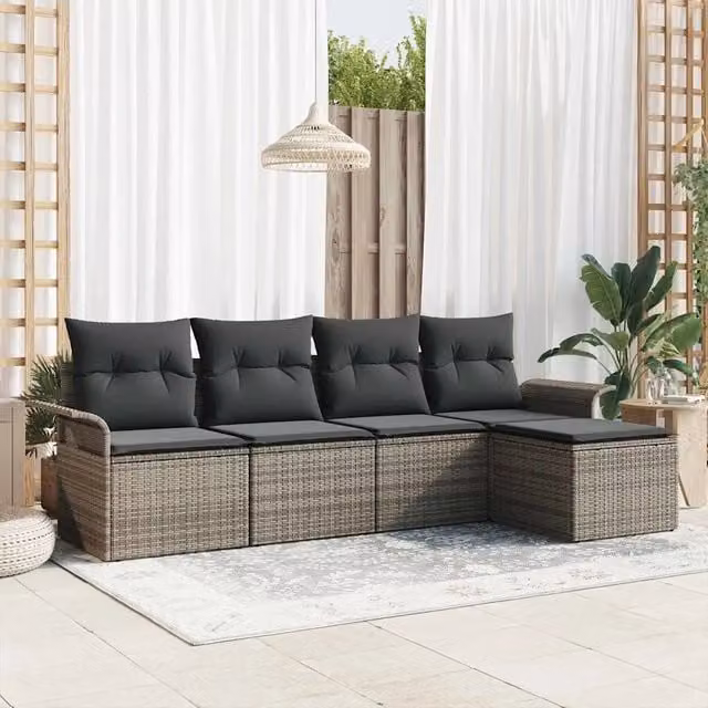 Divano da esterno 5 pz Grigio polyrattan 3345319
