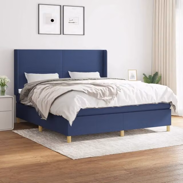 Letto Ibrido vidaXL con Giroletto a Molle e Materasso in Tessuto Blu e Bianco L/P: 180 x 200 cm