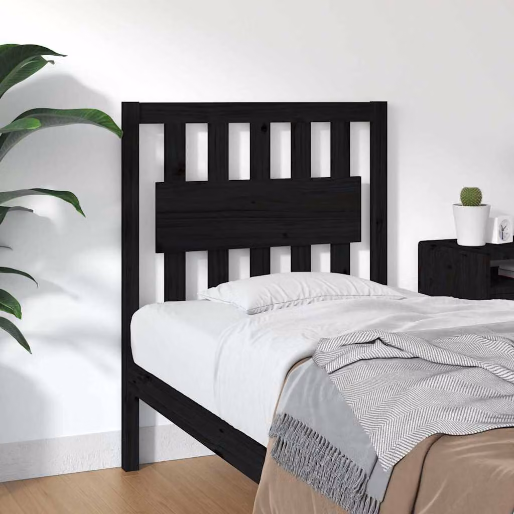 Testiera per letto vidaXL in legno massello di pino nero, stile rustico, L: 80,5 cm, P: 4 cm, H: 100 cm