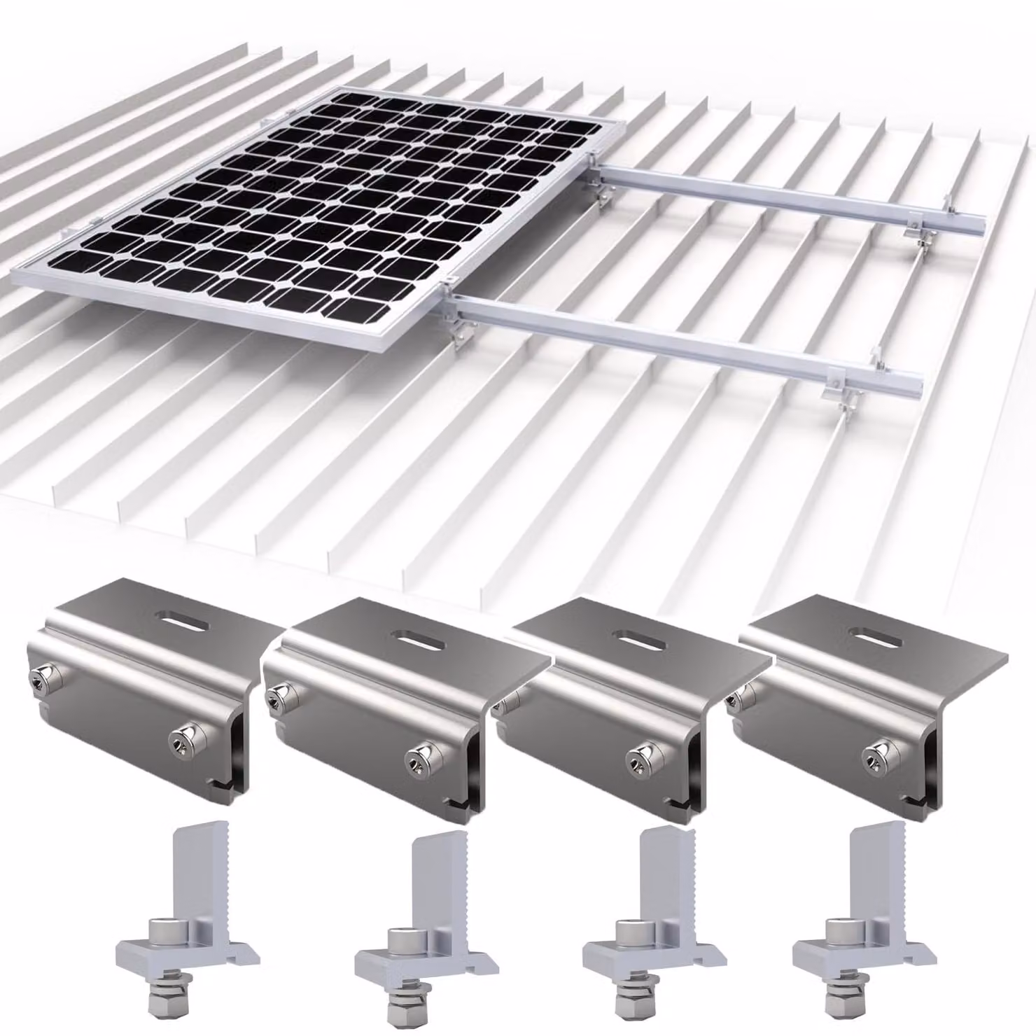 4 supporti per tegole con morsetto di stabilizzazione, acciaio inossidabile, colore argento