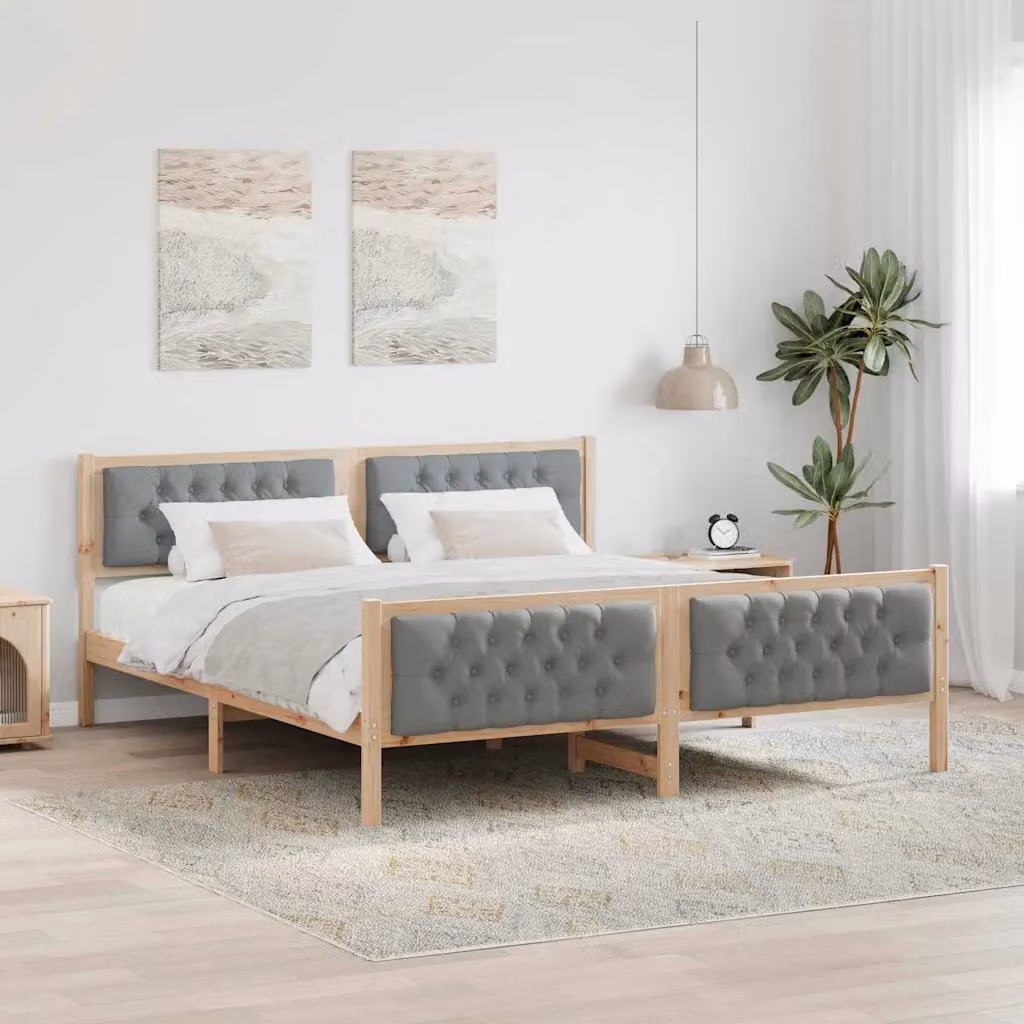 Struttura del letto vidaXL in pino massello grigio e marrone 180 x 200 cm – 1