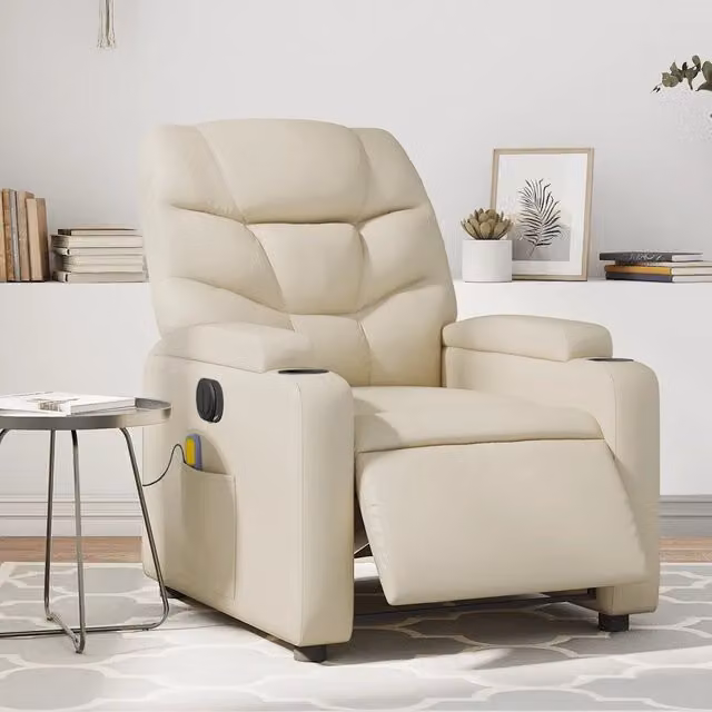Divano Sedia-Poltrona Massaggiante Elettrica Reclinabile Crema Similpelle 804179