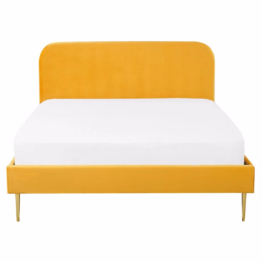 Letto Beliani in velluto giallo con gambe dorate e design minimalista L/P/H: 215 x 160 x 109 cm – 2