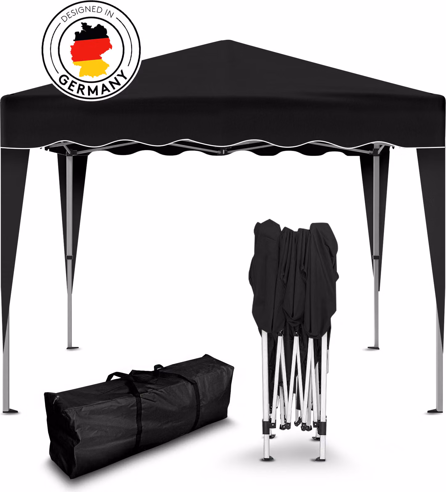 Gazebo pieghevole Kronenburg 3x3 m - Impermeabile, protezione UV 50+, senza pareti laterali, nero