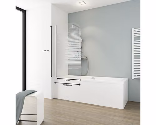 SCHULTE, rivestimento per vasca da bagno, monopezzo, Comfort ExpressPlus, 80 x 140 cm, decoro in vetro a strisce orizzontali, profilo bianco, codice prodotto EP1650 04 72